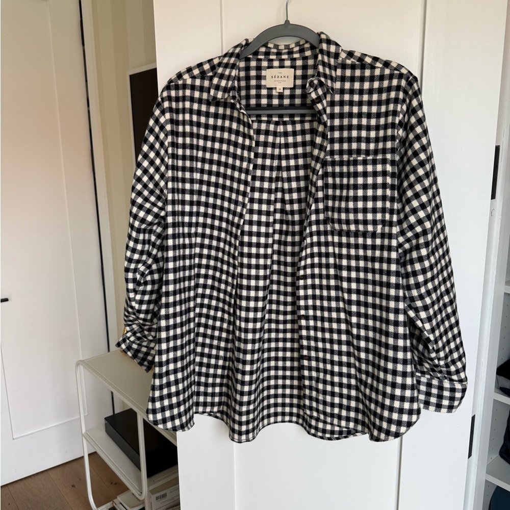 Sezane Black and White Gingham Button Down Shirt